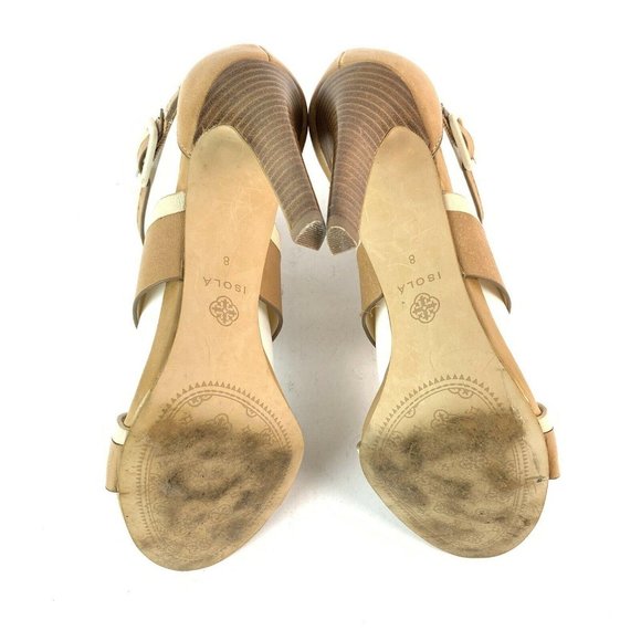🟣 ISOLA Women's Size 8 Beige Brown Strappy Ankle Buckle Open Toe Heeled Sandals - Picture 7 of 7